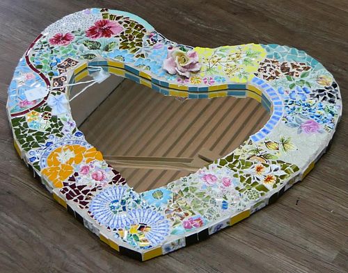 LARGE MOSAIC HEART SHAPPED HANGING MIRROR