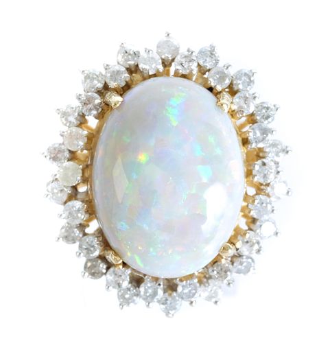 14K YG 17.50 CTW Australian Opal w/Diamond Halo