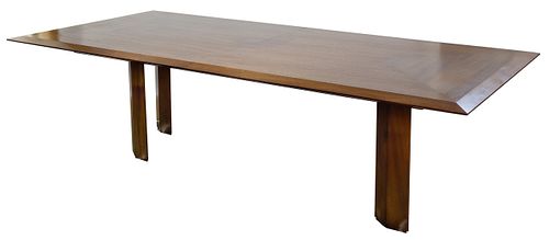 Wood Dining Table with Triangle Inlay