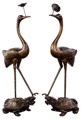 Asian Style Bronze Cranes