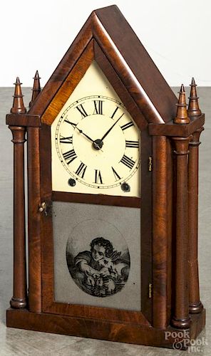 Brewster & Ingrahams mahogany steeple clock, 19 1/4'' h.