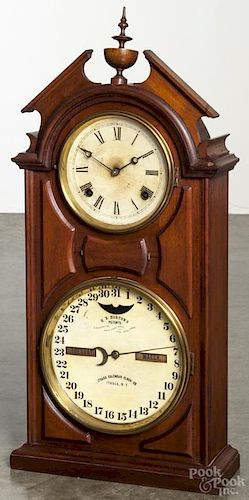 Ithaca Calendar Clock Co. walnut mantel clock, H. B. Horton's Patents, 21'' h.