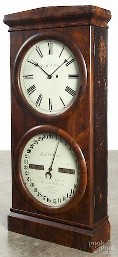 Seth Thomas rosewood double dial calendar wall clock, 42 3/4'' h.