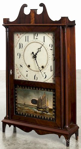 Eli Terry & Sons mahogany pillar and scroll mantel clock, 29'' h.