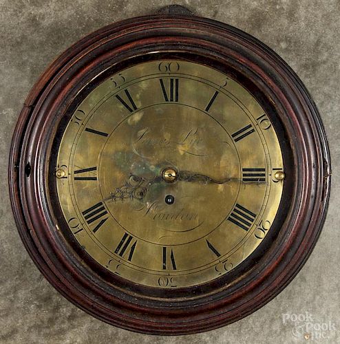 James Pye, London, wall clock with a fusee movement and brass dial, 14 1/2'' dia.