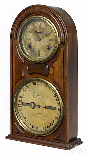 Ithaca Calendar Clock Co. walnut mantel clock, H. B. Horton's Patents, 20'' h.
