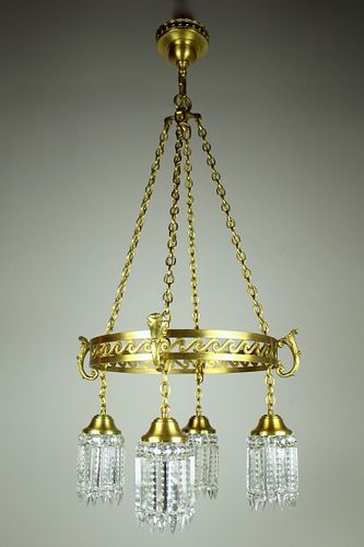 Neoclassical Brass Ring Fixture with Notched Crystal