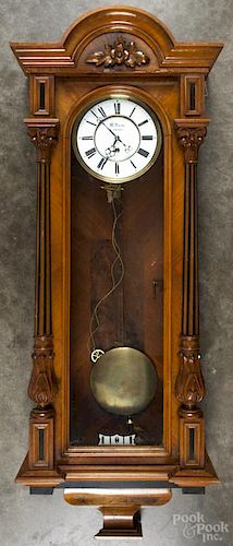 M. Susa Praze (Prague), walnut Vienna regulator wall clock, 42'' h.