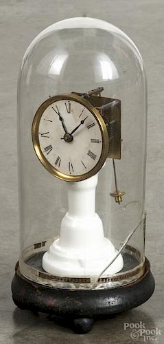 Porcelain candlestick clock under a dome, overall - 11'' h.