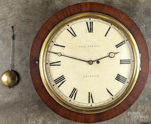 John Bryson, Dalkeith walnut wall clock with a fusee movement, 17 1/2'' dia.