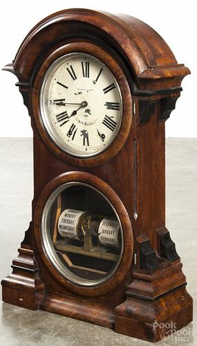 Seth Thomas double dial mahogany calendar clock, 24 1/4'' h.