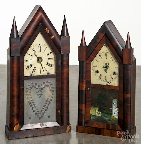Chauncey Jerome mahogany steeple clock with a fusee movement, 22 1/2'' h., together with another