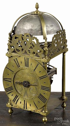 Thomas Moore brass lantern clock, 13 1/2'' h.