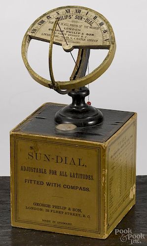German Philip's Sun Dial with its original box, overall - 8 1/2'' h.