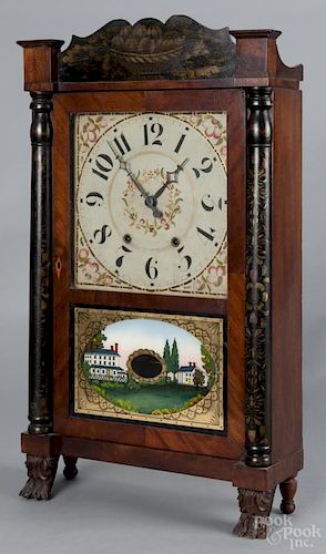 Hopkins & Alfred stenciled column and crest mantel clock, 29'' h.