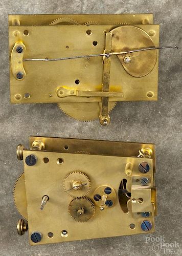 Seth Thomas or Horton calendar clock movement, 6'' h., together with a pin wheel regulator movement