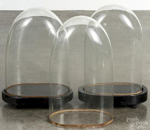 Three glass clock domes, tallest - 14 3/4''.