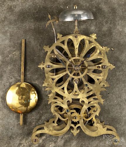 Brass fusee skeleton clock, 12 1/2'' h.
