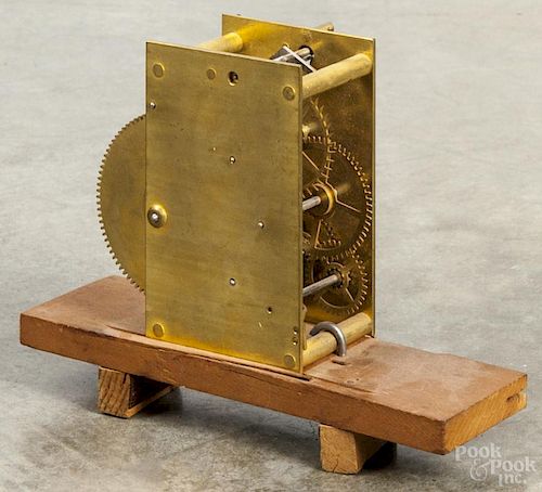 Silas B. Terry wall regulator clock movement, 4 1/4'' h., together with another brass movement