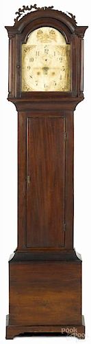 Silas Hoadley tall case clock with a thirty-hour wooden movement and a painted wood dial, 83'' h.