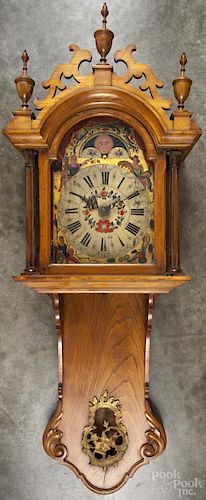 Dutch Staartklok oak wall clock, 54'' h.