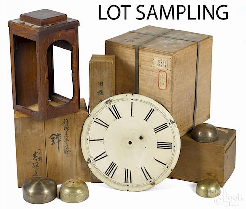 Miscellaneous clock parts, to include dials, cases, bells, etc.
