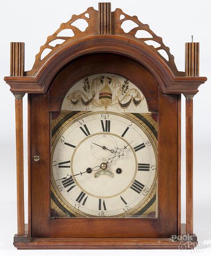New England clock with an eight-day movement and hood, movement - 17'' h., 12'' w.