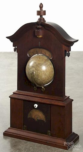 Timby walnut Solar timepiece shelf clock with a Jostin's globe, 27'' h.