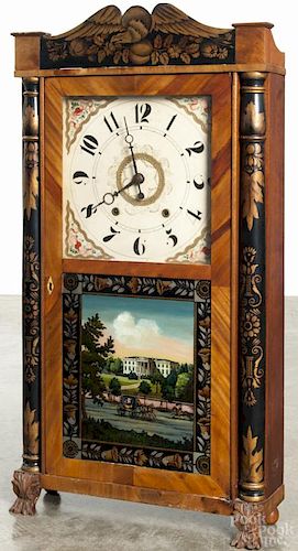Eli Terry Junior mahogany stenciled column and splat shelf clock, 33 1/4'' h.