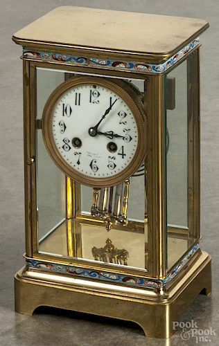 French champlevé crystal regulator clock, 11'' h.