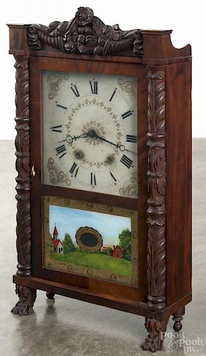 E. Terry & Sons carved column and splat shelf clock, 29'' h.