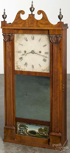 American mahogany mirror wall clock, 37 1/2'' h.