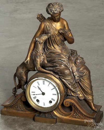 Seth Thomas Sons & Co. gilt metal mantel clock with a Diana figure, 14 1/2'' h.