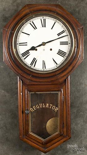 Ansonia, pine regulator clock, 32'' h.