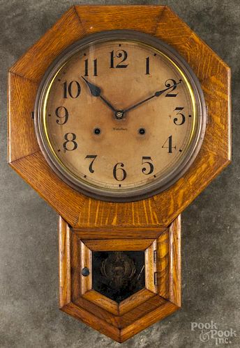Waterbury oak wall clock, 22'' h.