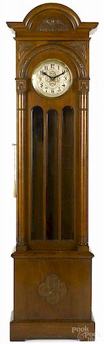 Carved oak tall case clock, 88 1/2'' h.