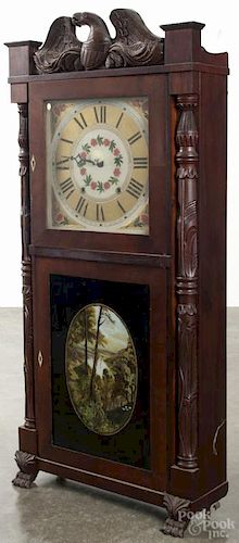 Atkins & Downs Empire mahogany shelf clock, 39 3/4'' h.