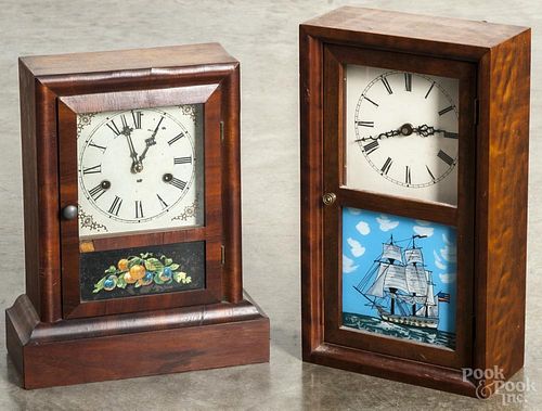 Gilbert mahogany shelf clock, 13 1/4'' h., together with a reproduction shelf clock by Frank Edginton
