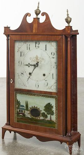 Eli Terry mahogany pillar and scroll clock, 31 1/2'' h.