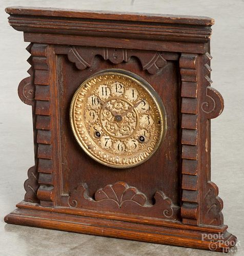 Ansonia Newark oak mantel clock, 11 1/2'' h.
