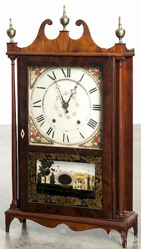 Wadsworth & Turners mahogany pillar and scroll mantel clock, 31'' h.