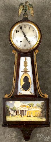 Seth Thomas mahogany banjo clock, 29'' h., together with a New Haven mahogany banjo clock, 25'' h.