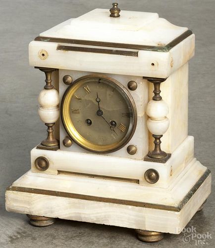 French Richmond alabaster mantel clock, 11 1/2'' h.