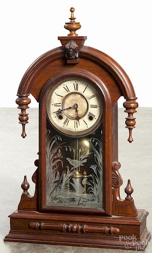William Gilbert walnut kitchen clock, 23 1/2'' h.