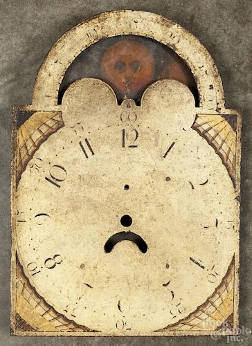 Four painted tall case clock dials, one inscribed on verso Beilby & Hawthorne N. Castle