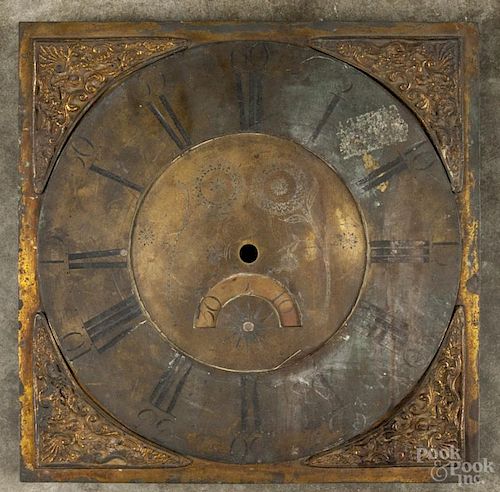 Brass tall case clock dial, inscribed Wm Hartley, 12 1/4'' h., 12'' w.