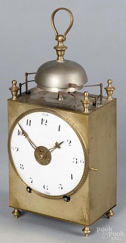 French brass Capucine carriage clock with an alarm and two bells, overall - 14 1/2'' h.