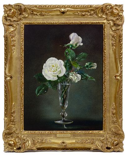 Cecil Kennedy (English, 1905-1997) 'White Roses' Oil on Canvas
