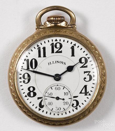 Illinois Watch Co. sixty-hour Bunn Special, model 29, 10k gold-filled pocket watch, 2'' dia.