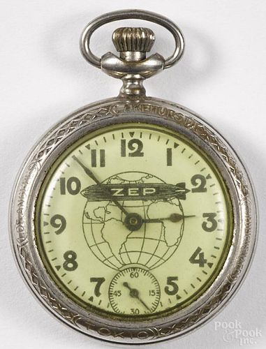 Graf Zeppelin engraved pocket watch, 2'' dia.
